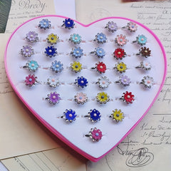 5pcs Alloy Flower Mixed Style Adjustable Children's Rings Set