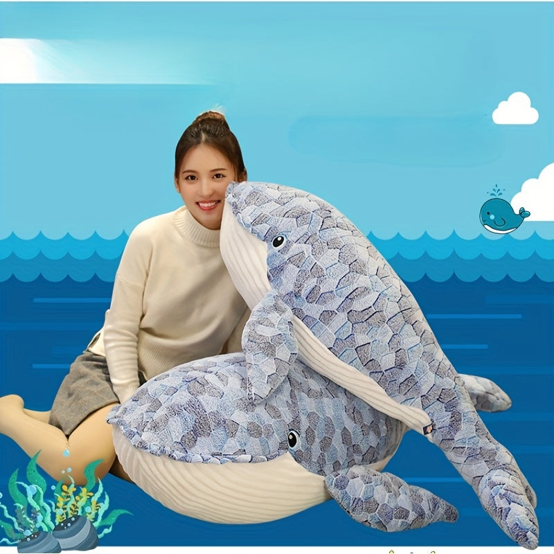 Extra Large Whale Plush Pillow Cushion 50cm - Gray & Pat