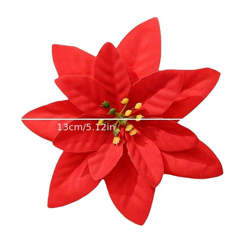 20pcs Golden Red Poinsettia Flower Christmas Decorations