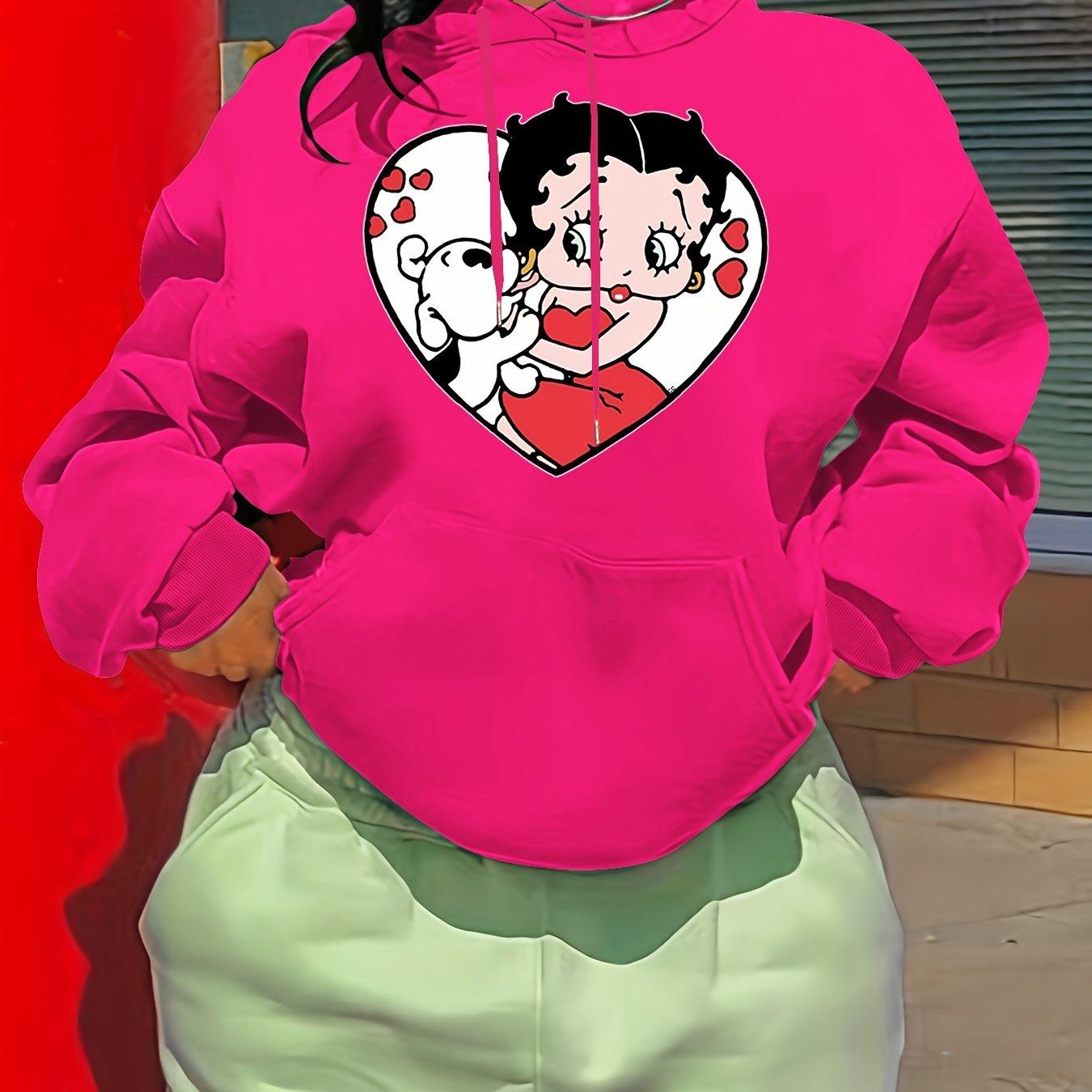 Cartoon Print Hoodie Drawstring Casual Hooded Sweatshirt