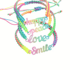 4pcs Girls Colorful Braided Rainbow Bracelet Set Adjustable Holiday Gift