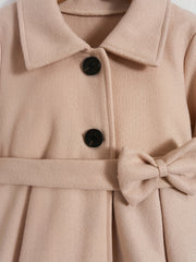 Girls' Bow Front Collar Jacket Coat For Fall Winter
