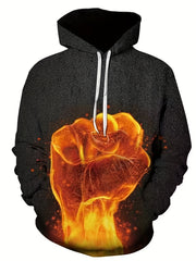 Men's 3D Flame Fist Hoodie Active Breathable Sweatshirt