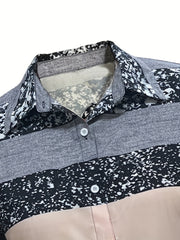 Colorblock Stripe Print Button Up Blouse