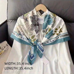 Flower Print Shawl Classic Silk Square Scarf Neckerchief for Women