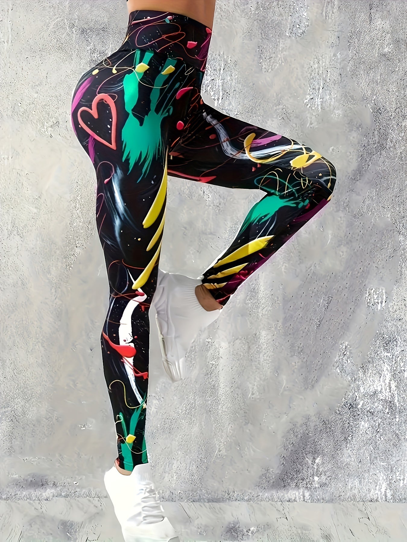 Graffiti High Waist Sports Leggings Elastic Workout Fitness Pants