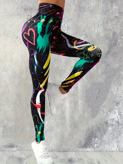 Graffiti High Waist Sports Leggings Elastic Workout Fitness Pants
