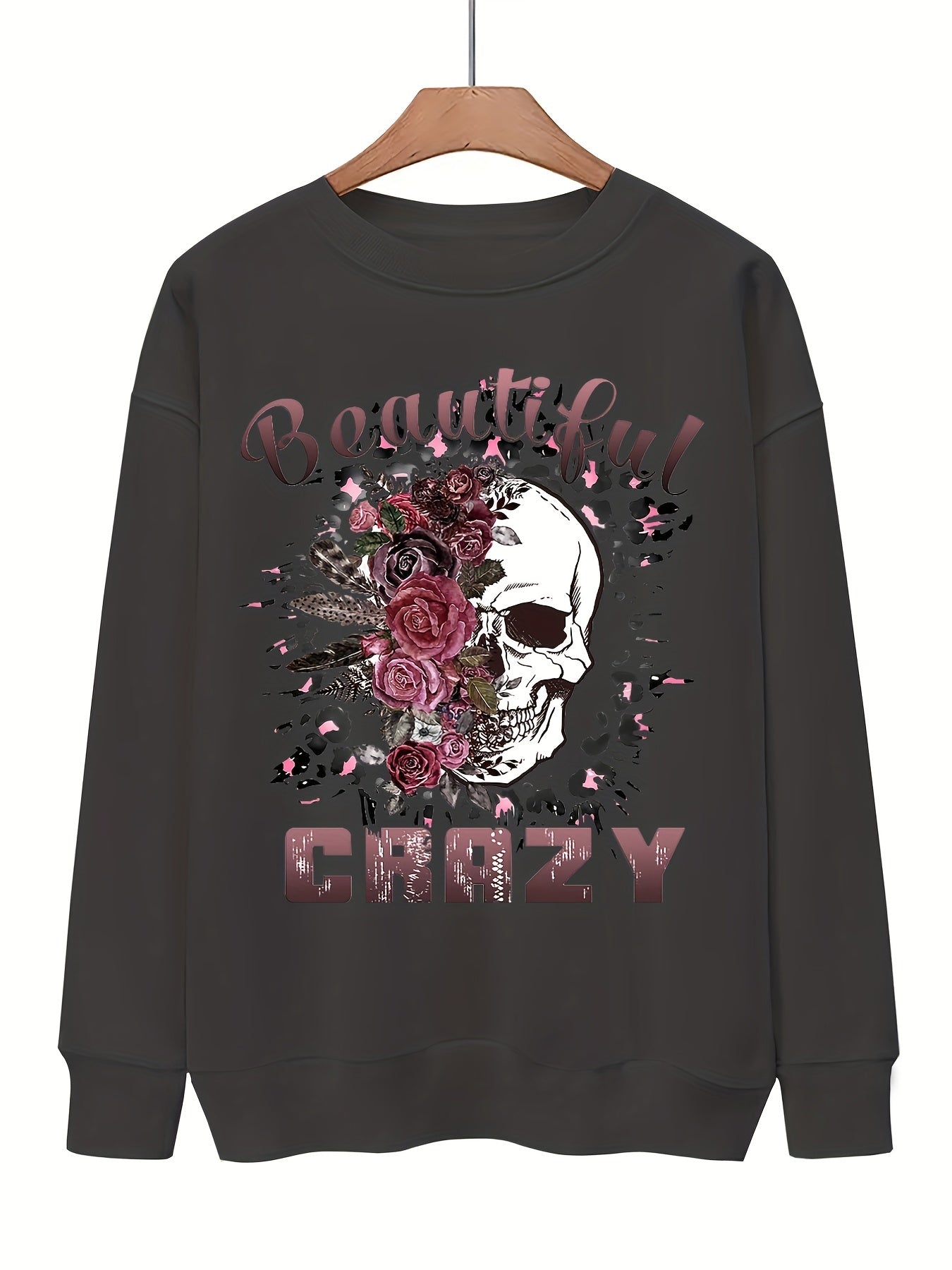 Crazy Skull Print Pullover Sweatshirt for Women