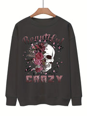 Crazy Skull Print Pullover Sweatshirt for Women
