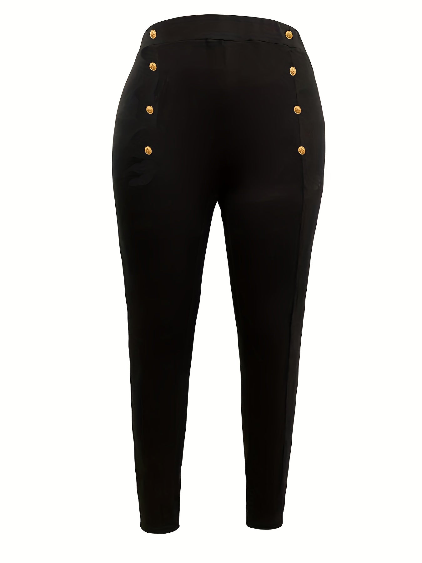 Casual Leggings Women's Plus Solid Button Decor High Rise Leggings
