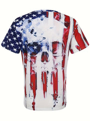 Men's American Flag & Skull Graphic T shirt 3D Print Crew Neck Tee