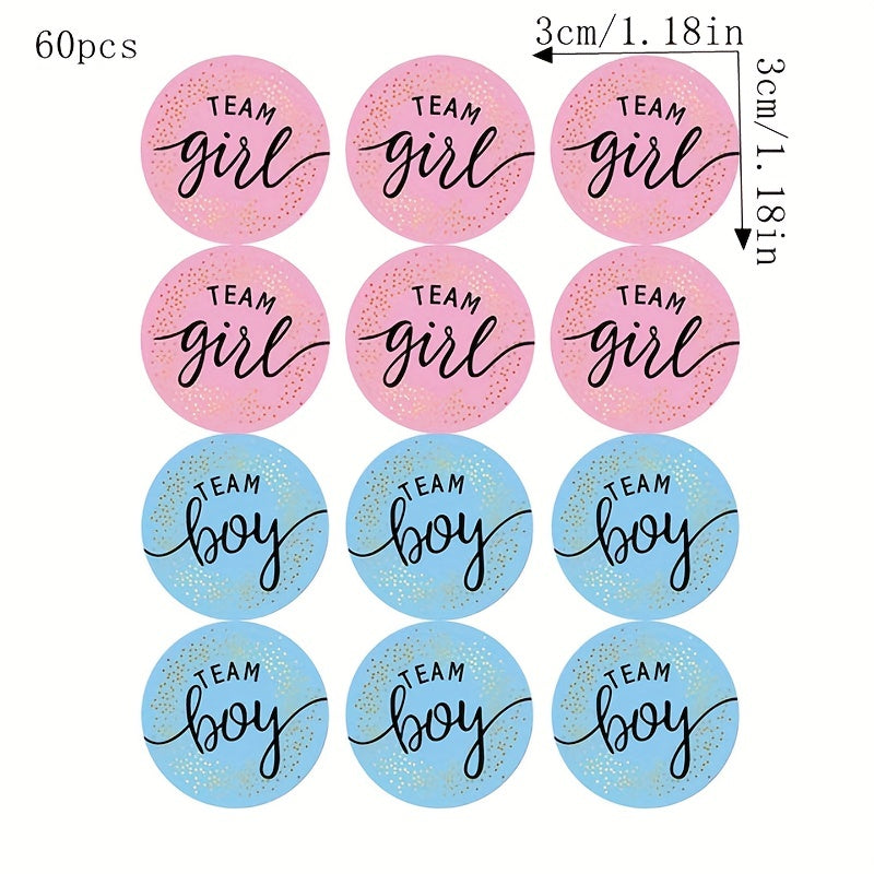 60pcs Team Boy Team Girl Stickers Gender Reveal Party Baby Shower