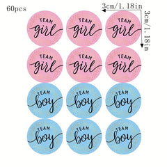 60pcs Team Stickers Gender Reveal Party Box Label Favors Supplies