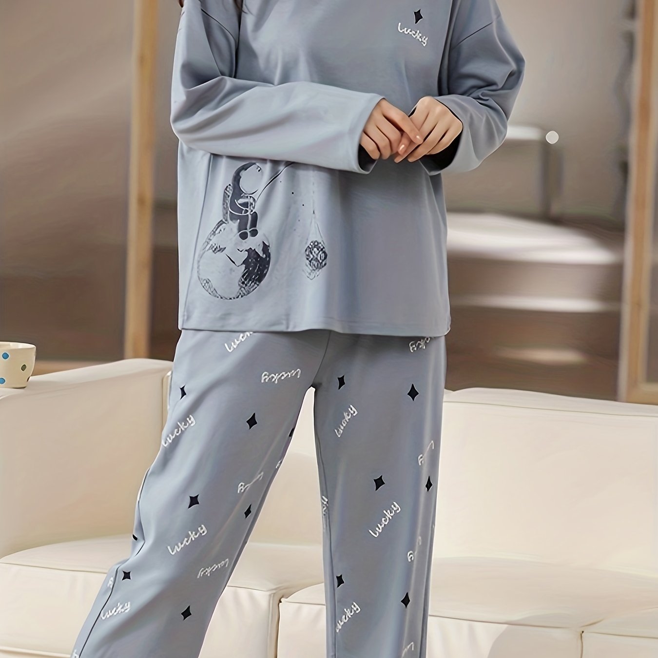 Letter Print Pajama Set Long Sleeve Top & Pants