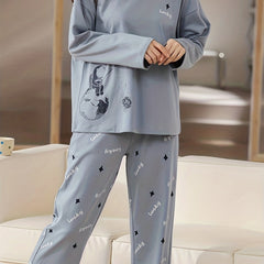 Letter Print Pajama Set Long Sleeve Top & Pants