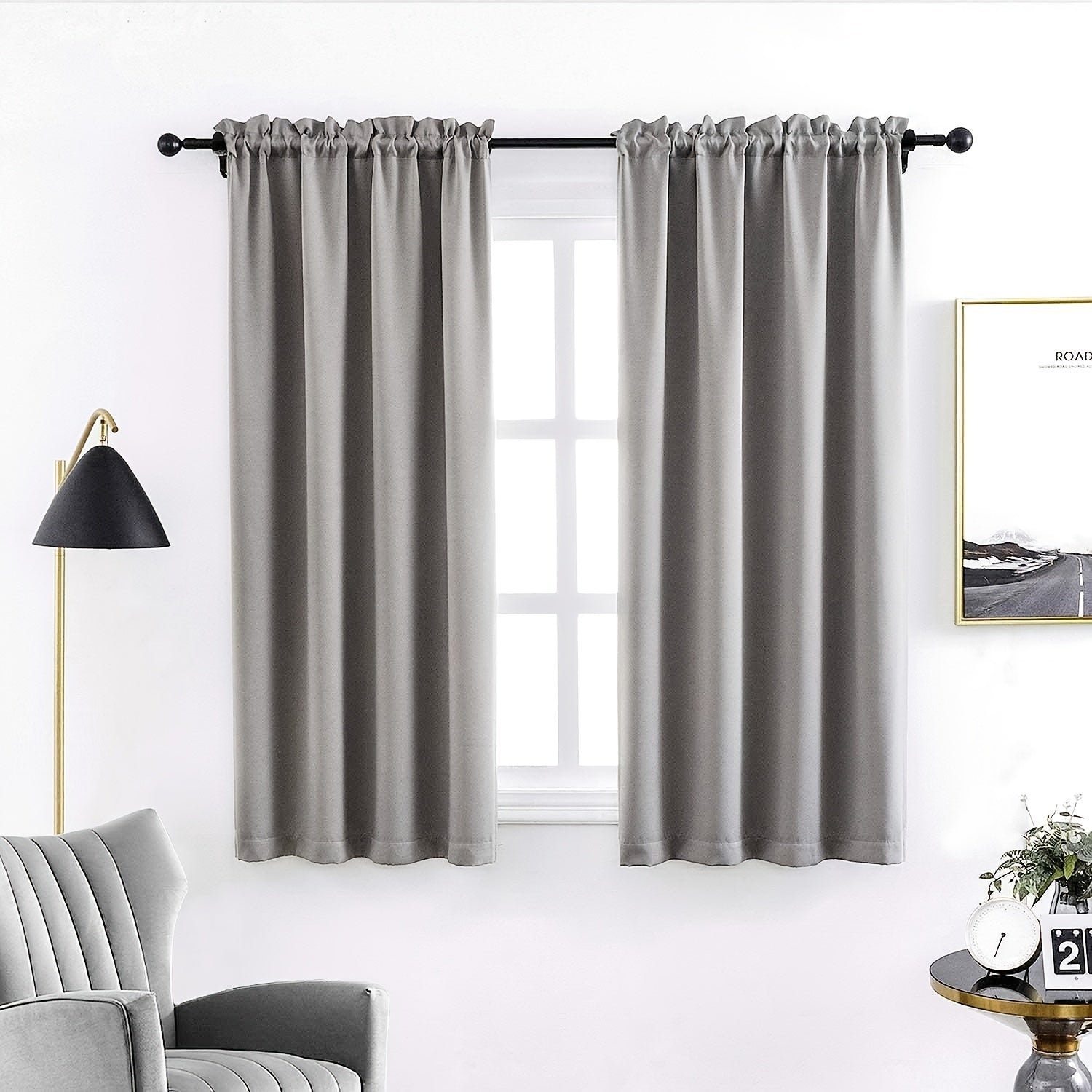 2pcs Blackout Curtains for Bedroom Soft Polyester Fabric with Rod Pocket