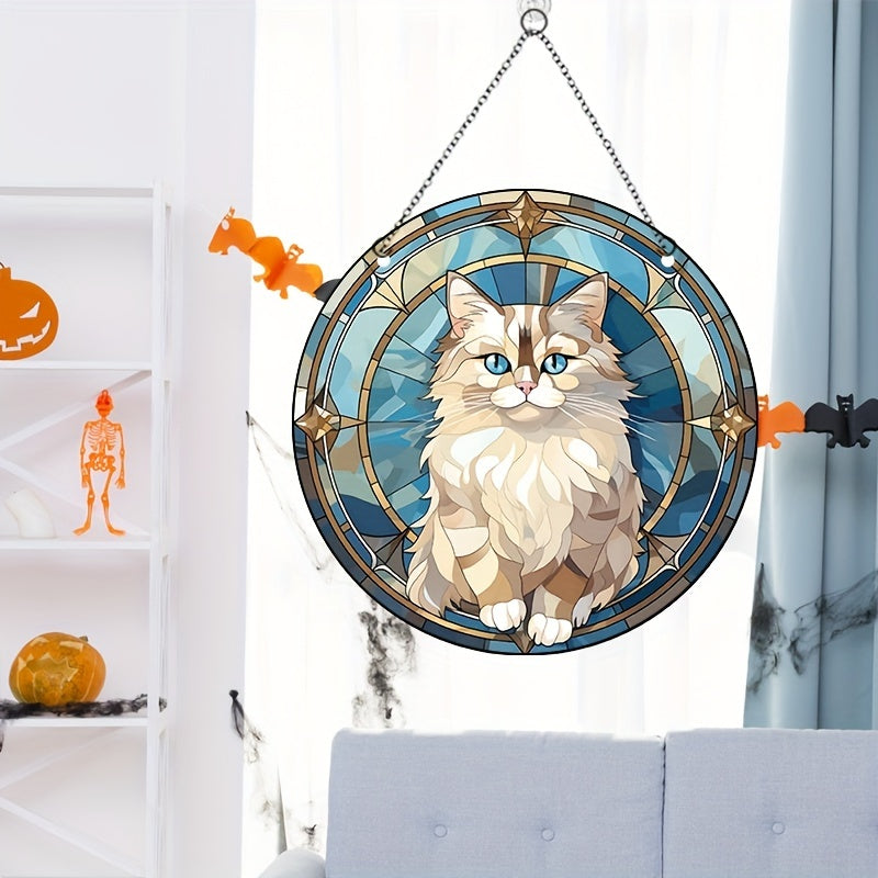 Acrylic Halloween Cat Round Stain Window Hanging