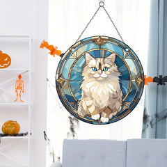 Acrylic Halloween Cat Round Stain Window Hanging