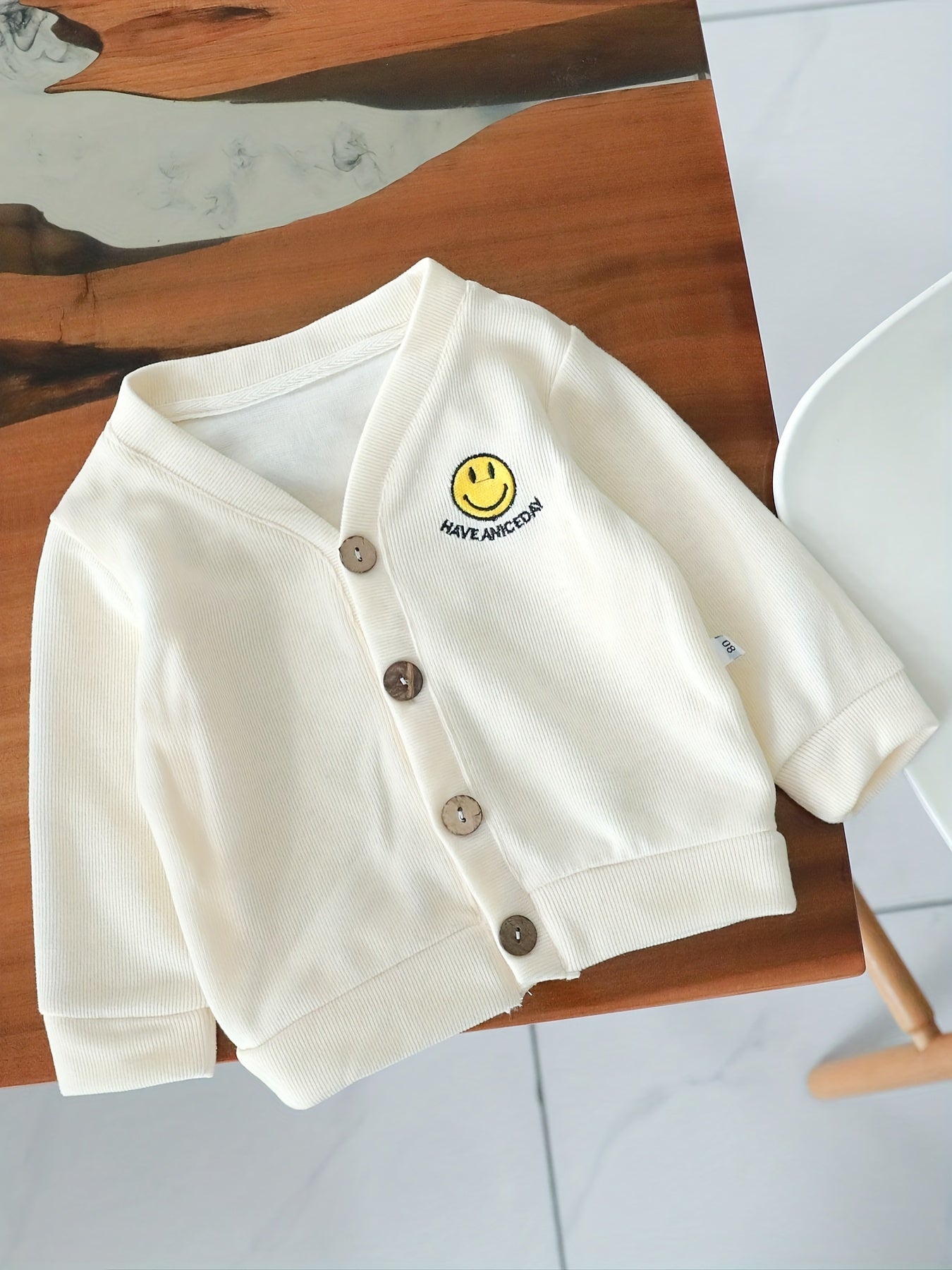 Toddler Boys Knitted Cardigan Cartoon Smile Graphic V neck Button Down Sweater