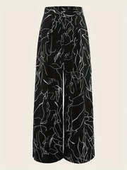 Abstract Print Wide Leg Pants Casual High Waist Loose Pants