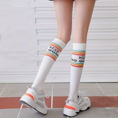 2 Pairs Letter Trim Calf Socks Sports Knee High Socks Women's Stockings