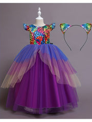 2pcs Ruffled Mesh Dress & Headband Leopard Pattern A Line Dress Halloween