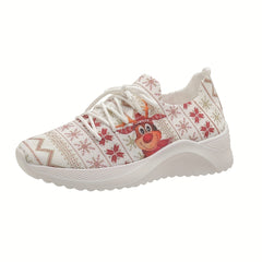 Christmas Reindeer Print Soft Thick Sole Woven Shoes