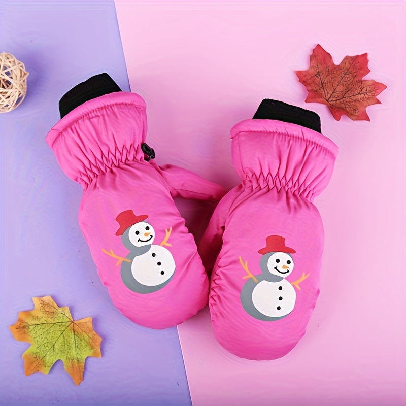 Kids Winter Gloves, Finger & Thumb Protection, Cartoon Skiing Glove