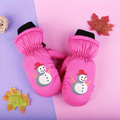 Kids Winter Gloves, Finger & Thumb Protection, Cartoon Skiing Glove