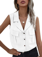 Sleeveless Button Vest Blouse for Summer Women's Clothing