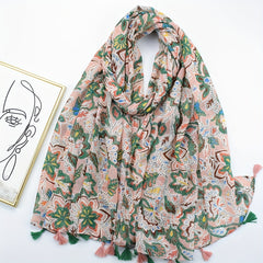 Vintage Floral Paisley Print Scarf Boho Block Tassel Shawl