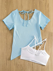 Criss Cross Sports Bra & Lace up Running Top Set