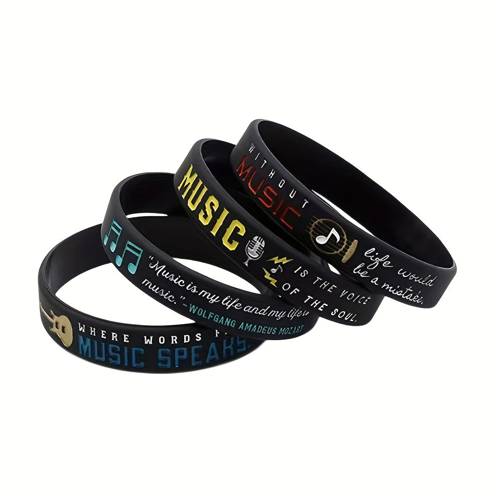 Musical Element Silicone Bracelet With Note & Instrument Pattern Rubber