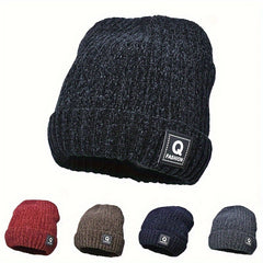 Chenille Letter Beanie Winter Knitted Hat Ear Protection Warm Beanies
