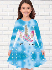 Sweet Girls Kitten Long Sleeve Dress for Spring Fall Party