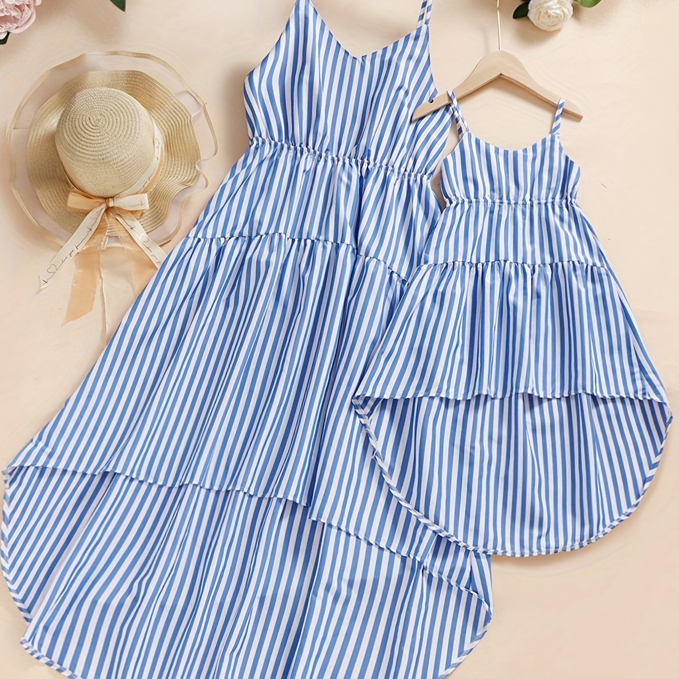 Striped Sleeveless Dresses for Mom and Daughter