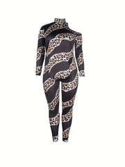 Leopard Patchwork Print Two-piece Set Cold Shoulder Split T-shirt & Casual Pants