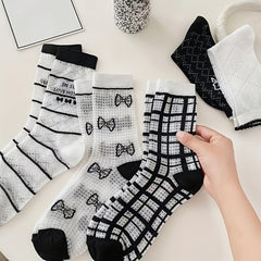 Bow Print Striped Socks Women's Stockings