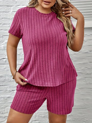 Ribbed Knit Lounge Set Short Sleeve Top & Shorts Pajama