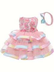 Baby Girl's 3D Flowers Wedding Evening Party Gown Dress
