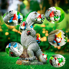 Dinosaur Eating Gnome Statue for Garden Decor