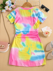 Kid Girls' Tie Dye Print Short Sleeve T Shirt Dress