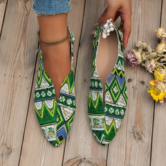 Women's Tribal Flat Shoes Pointed Toe Slip-On Canvas Casual Lightweight Flats