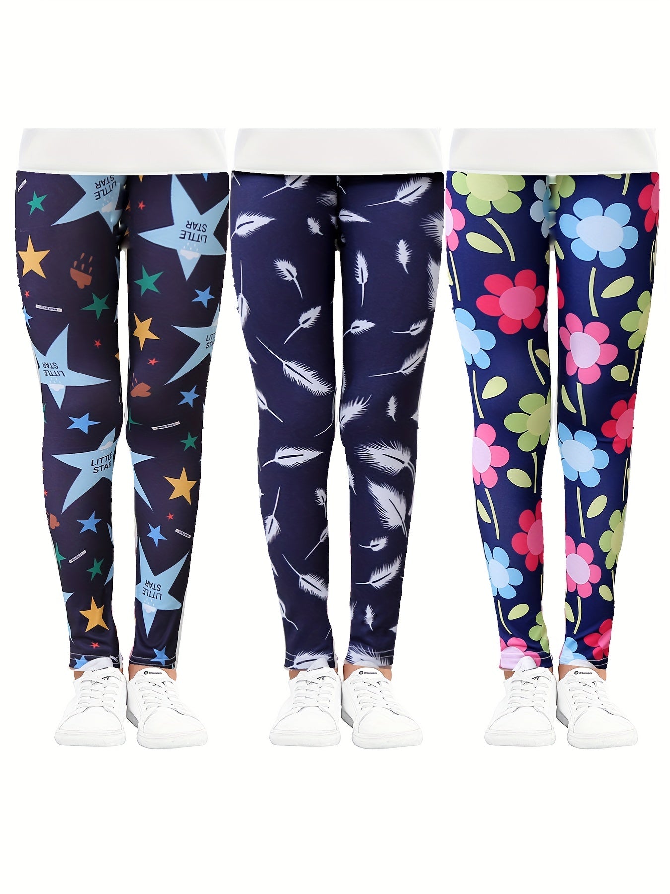 3pcs Girls Pattern Print Leggings Set for Summer Kids Children