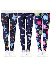 3pcs Girls Pattern Print Leggings Set for Summer Kids Children