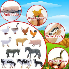 12 Colorful PVC Farm Animal Models - Variety Farm Animal Figures