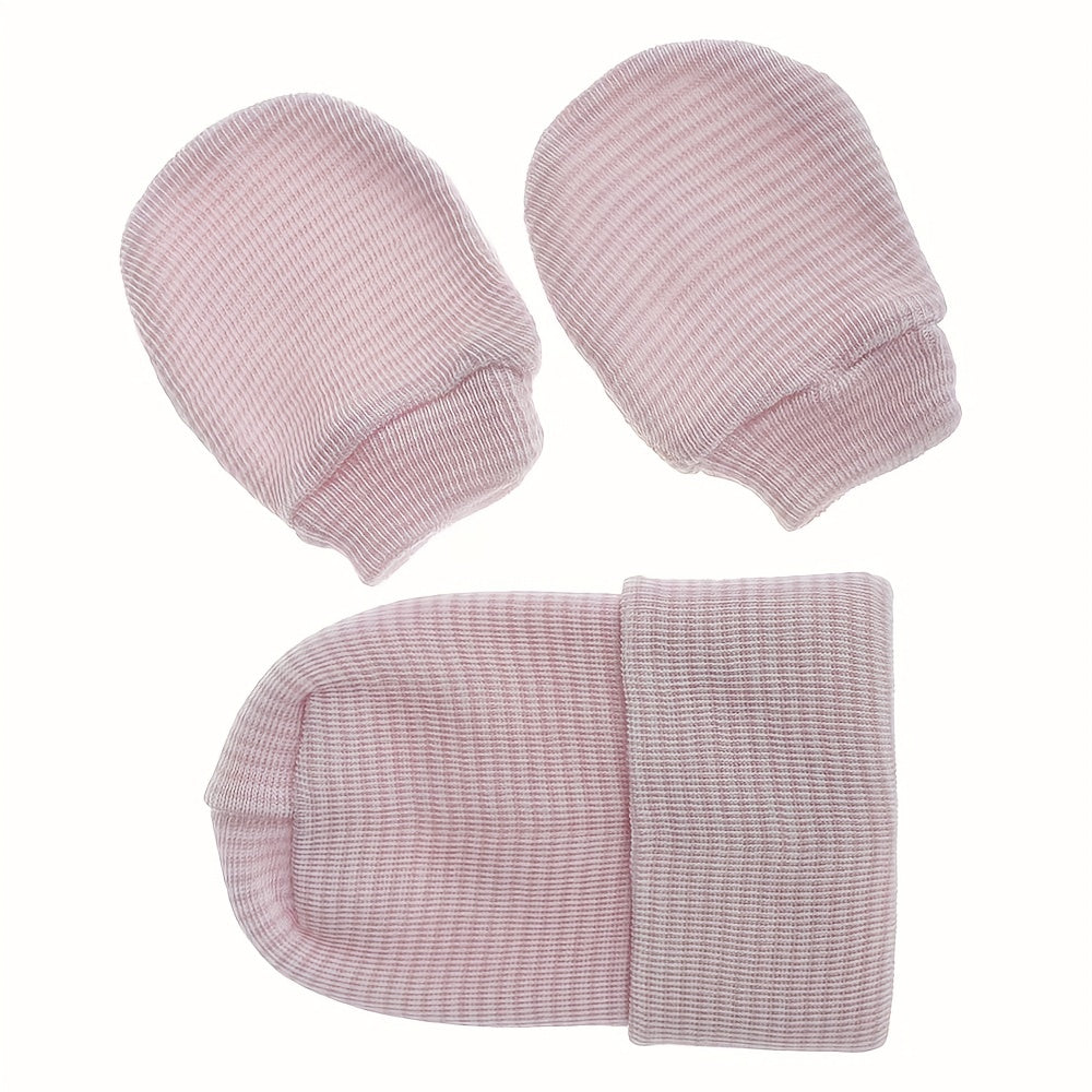 Baby Double Layer Thickened Fetal Cap Newborn Striped Gloves Hat Set