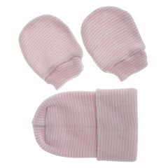 Baby Double Layer Thickened Fetal Cap Newborn Striped Gloves Hat Set