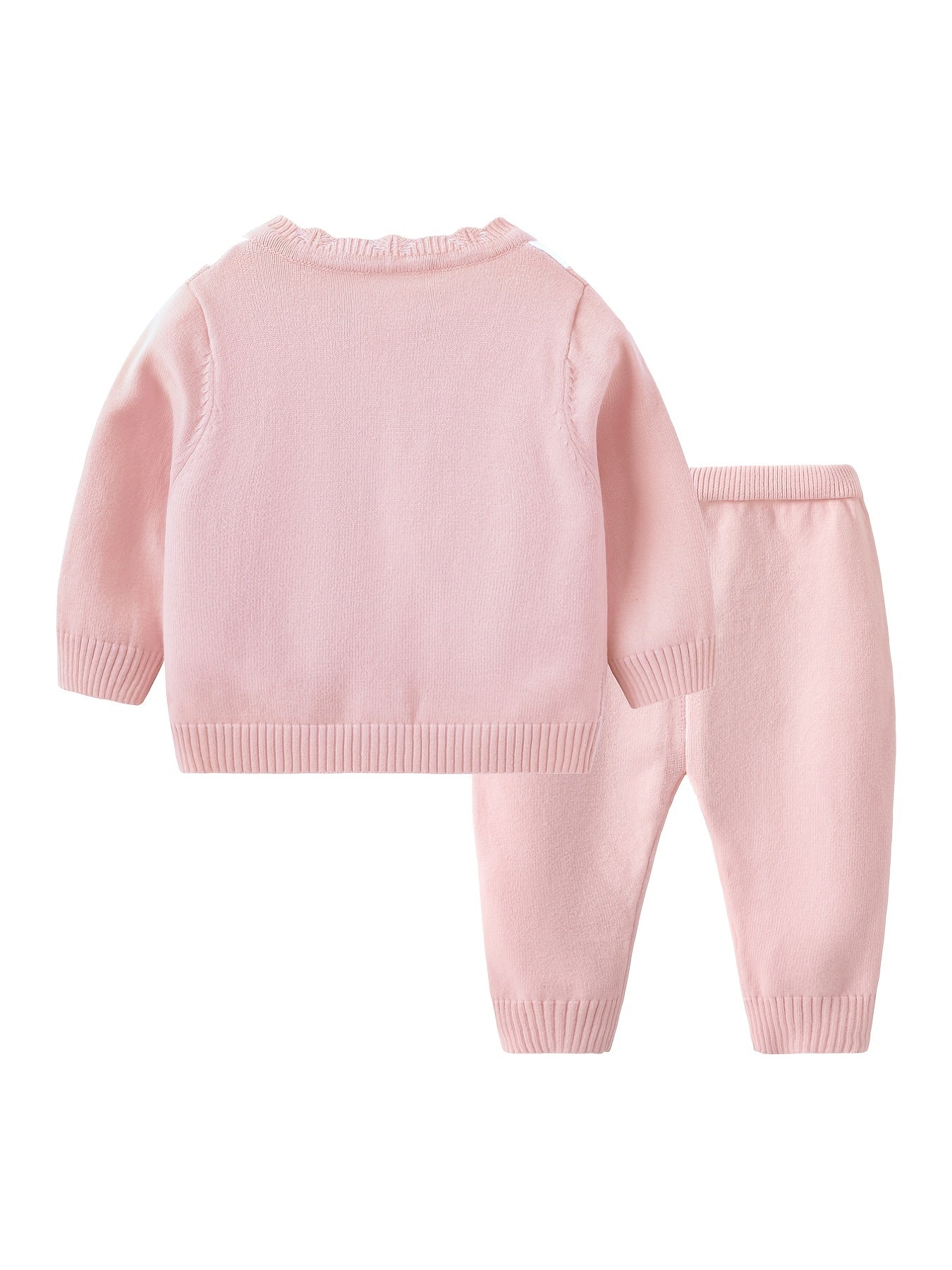 2pcs Baby Girls Knit Cardigan & Pants Set Cartoon Embroidery Long Sleeve