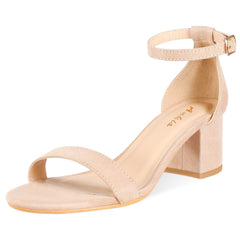 Open Toe Ankle Strap Sandals Block Heel Faux Leather Shoes